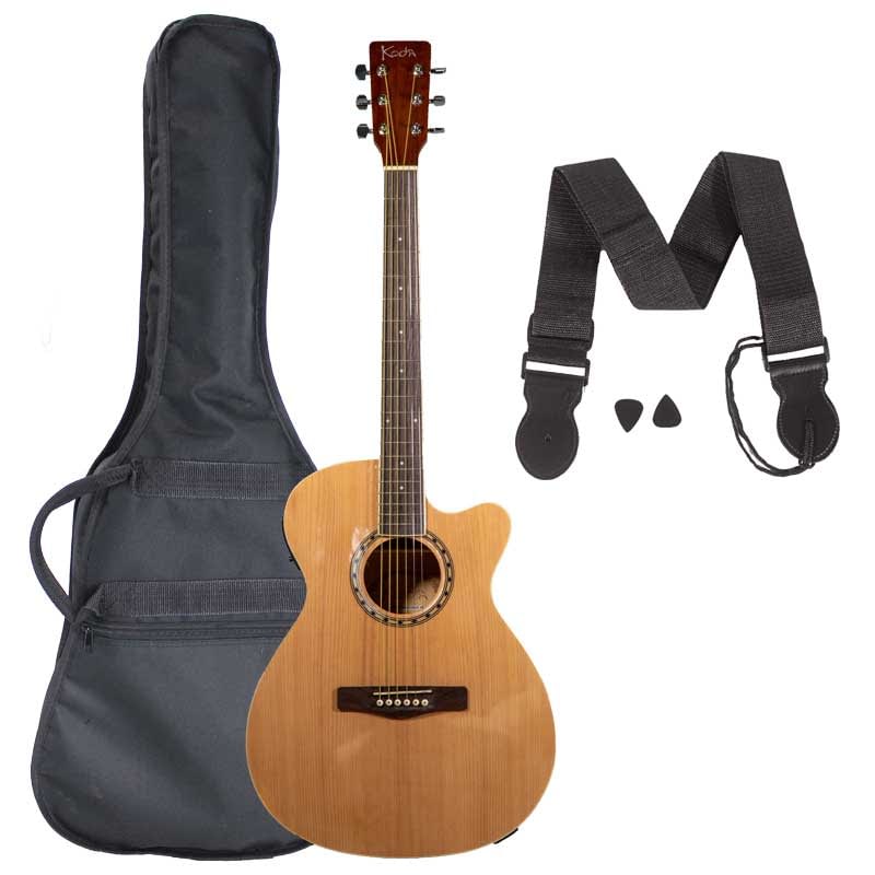 Koda 40″ Cutaway Folk OM Style Semi-Acoustic Guitar Pack, Natural