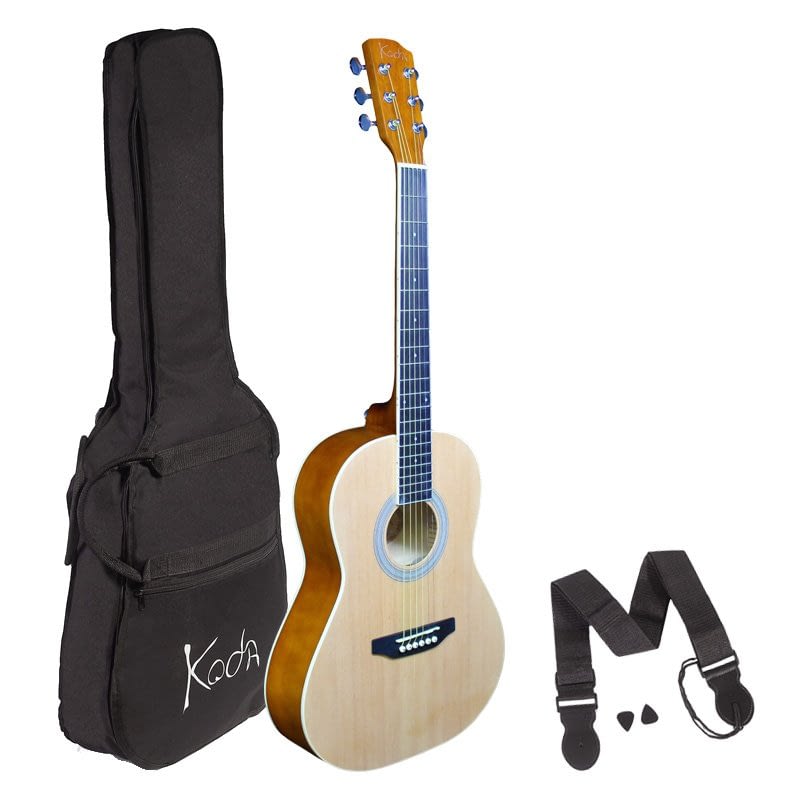 Koda 3/4 Acoustic Guitar , Steel Strings, Spruce Top, Basswood B&S, 5mm Gig Bag, Strap and Picks , Natural