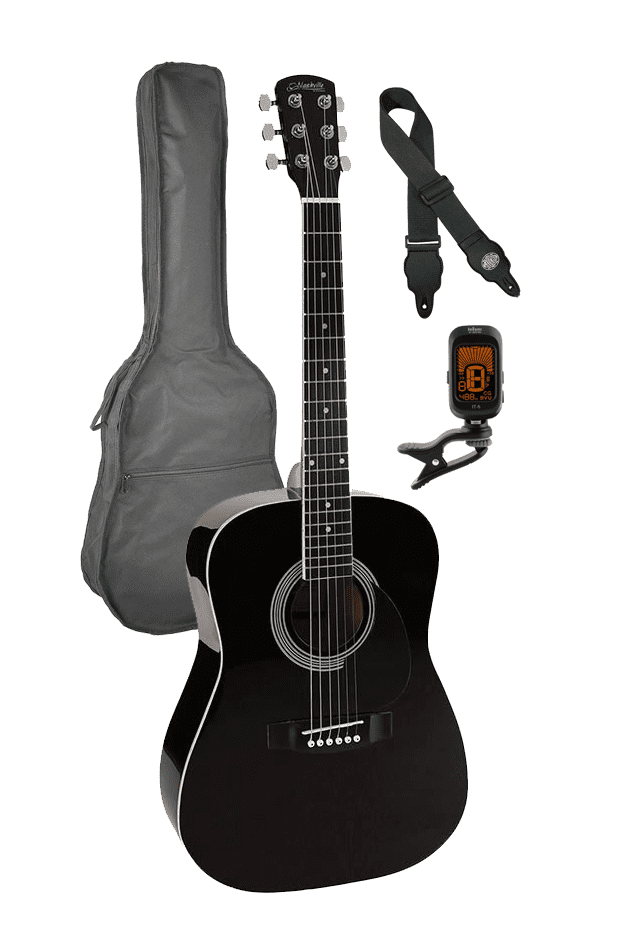 Nashville GSD-6034-BK/PCK 3/4 Scale Guitar Pack – Black with bag,strap & tuner