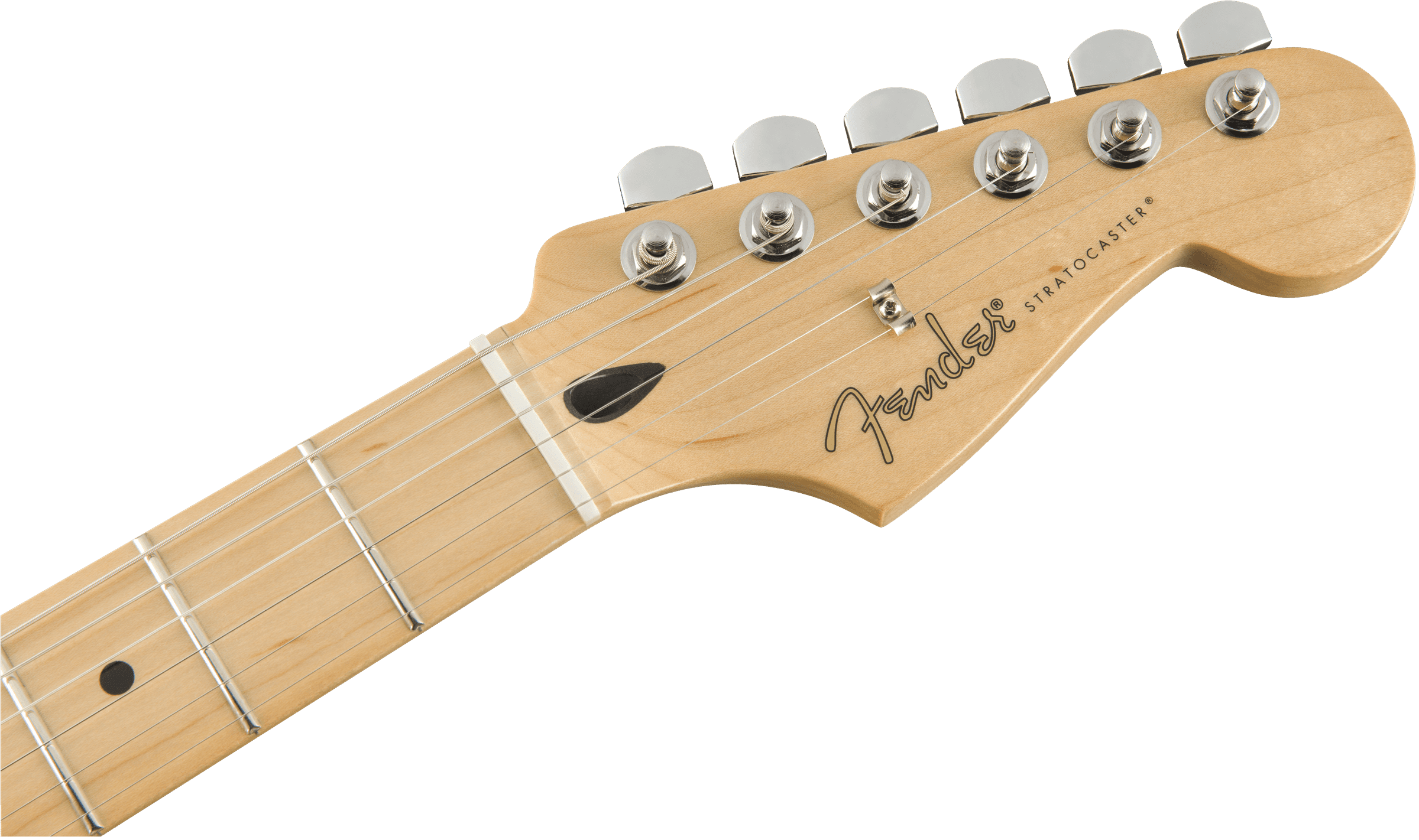 Headstock of 6-string Fender Player Stratocaster HSS Electric Guitar in Tidepool Blue