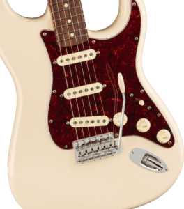 Body and tremolo of 6-string Fender Limited Edition Vintera 60's Stratocaster in Olympic White