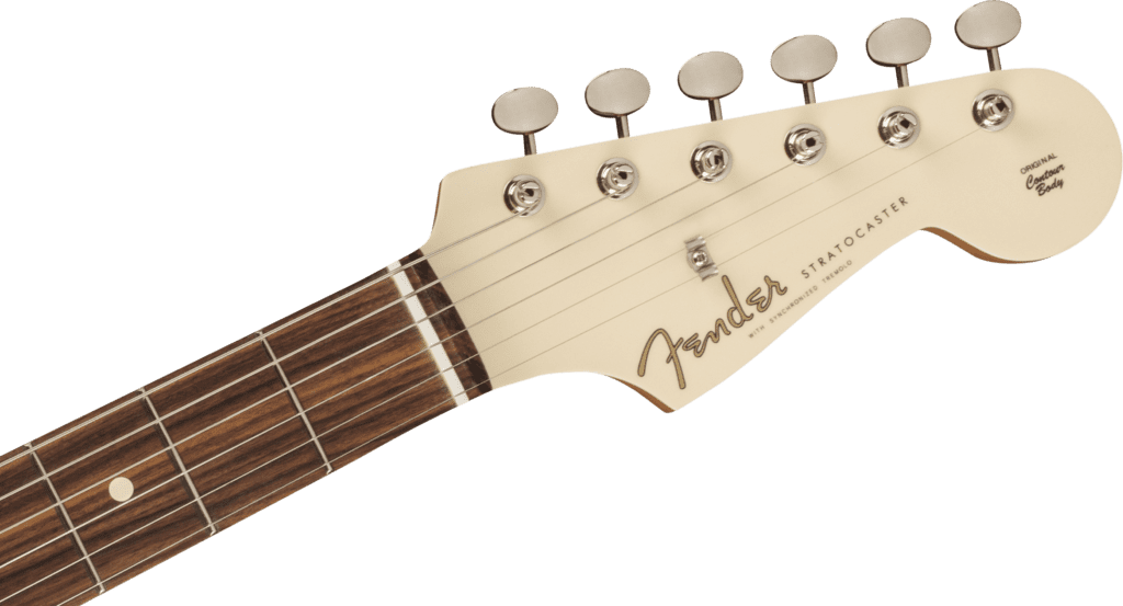 Headstock of 6-string Fender Limited Edition Vintera 60's Stratocaster in Olympic White