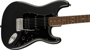 Body and tremolo of 6-string Squier Affinity Stratocaster Electric Guitar in Charcoal Frost Metallic