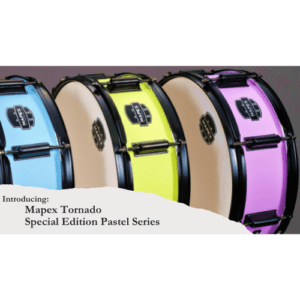 Mapex special edition pastel series snare drums in 3 colours, purple, blue and lemon