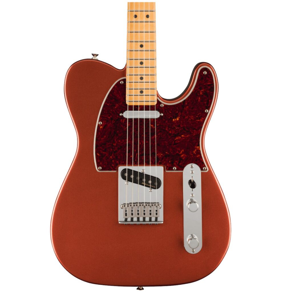 Body of 6-string Fender Player Plus Telecaster Electric Guitar in Aged Candy Apple Red