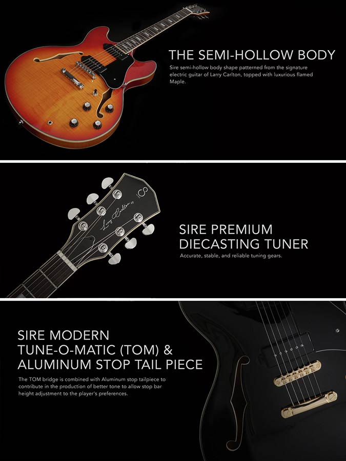 Sire Guitars H7 Series Larry Carlton Electric Guitar Archtop With P90s Cherry Sunburst information on design and specifications