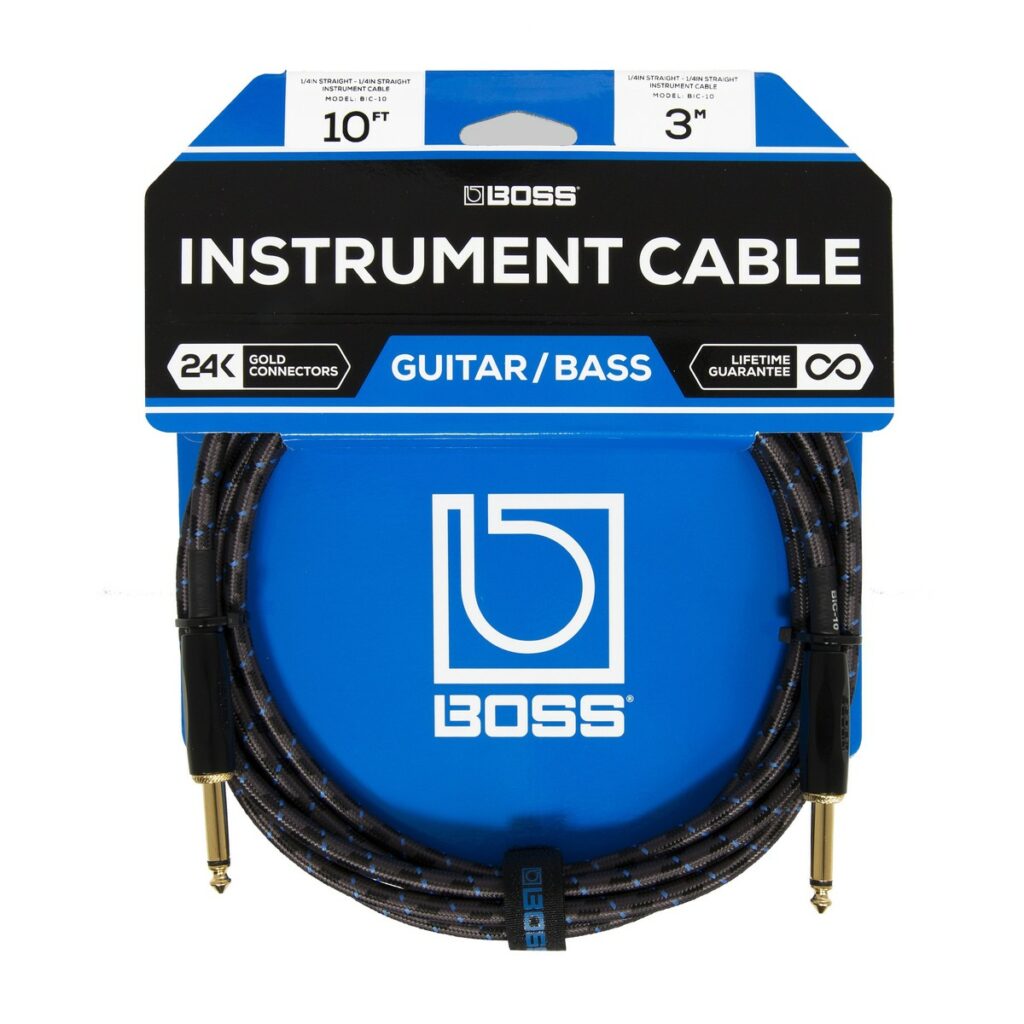 Black Boss BIC-10 10ft / 3m Instrument Cable, for guitar and bass with Straight/Straight 1/4" jack