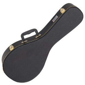 Kinsman Mandolin Case covered with black tolex and comes with stylish gold stitching and hardware. The clasps are extremely sturdy and one can be locked to protect your mandolin from theft