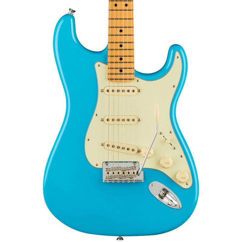 Vertical body of 6-string Fender American Professional II Stratocaster® Electric Guitar in Miami Blue