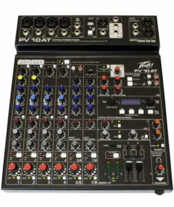 Top down view of Peavey Mixer PV10 AT (AUTO-TUNE) with various control dials