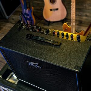 Top view of black Peavey Vypyr X2 40w modelling amp with various control dials