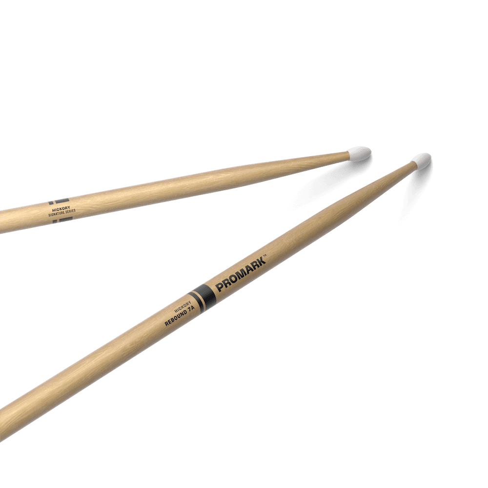 2x ProMark Rebound 7A Hickory Wood Tip Drum Sticks with white tip
