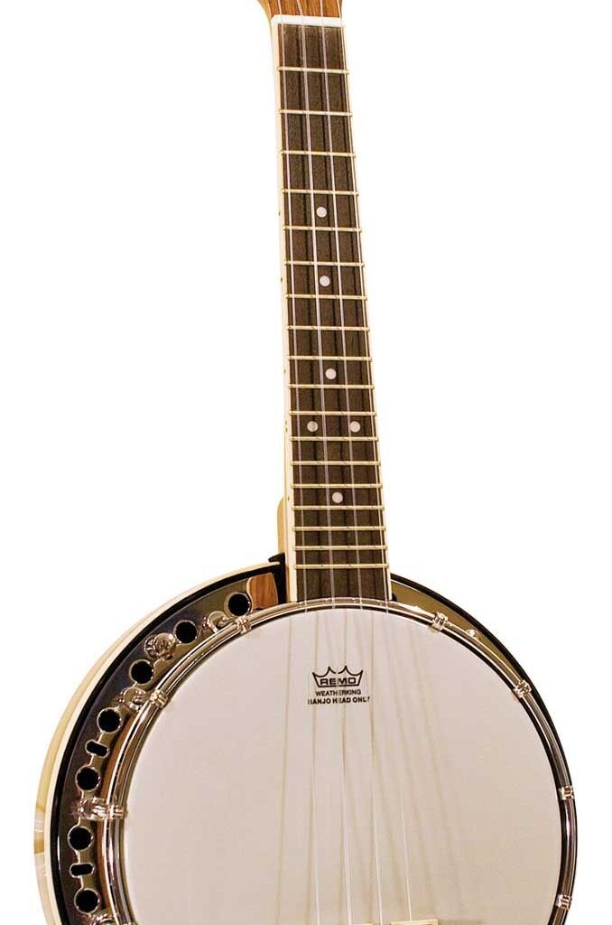 Barnes & Mullins Banjo Ukulele. Also known as the banjolele or banjo uke, it is a four-stringed musical instrument with a small banjo-type body and a fretted ukulele neck.
