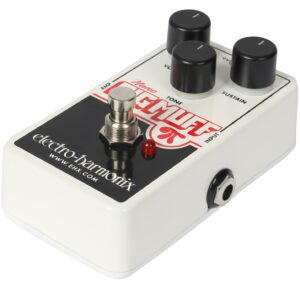 Electro Harmonix Nano Big Muff Pi Sustainer/Distortion close-up side view with 3 knobs and jack point