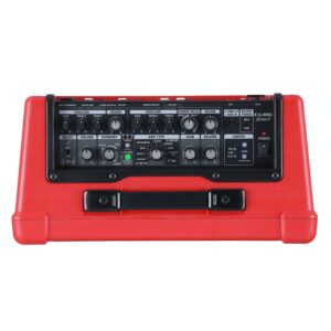 Boss Cube Street II Portable Amp in red. Top view with various control knobs