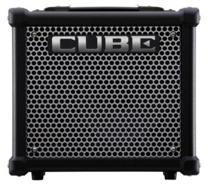 Roland Cube 10 GX Compact 10W Electric Guitar Practice Amp close-up front of black amp with silver grill