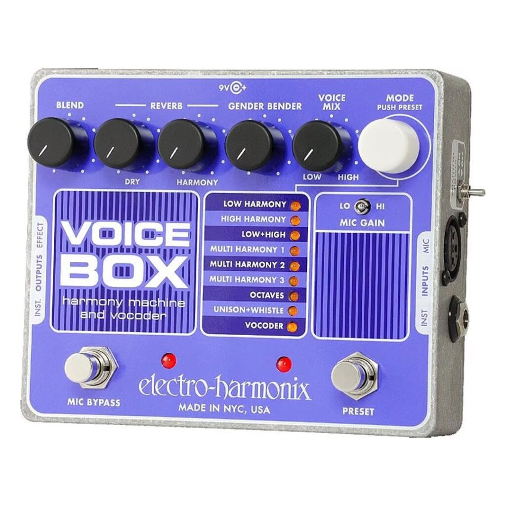 Electro-Harmonix Voice Box Harmony & Vocoder Pedal with 5 knobs for blend, dry, harmony, bender and voice mix controls