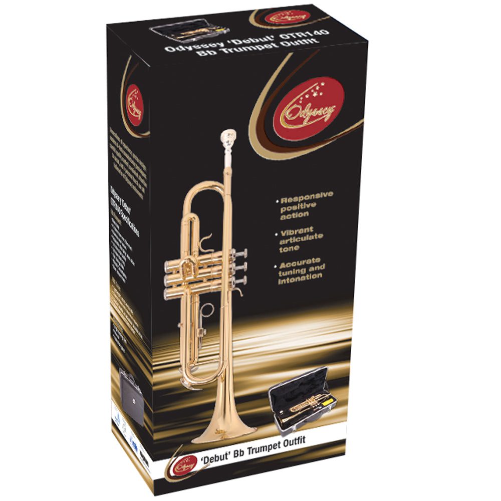 Odyssey Debut 'Bb' Beginner Trumpet Outfit - Box displaying trumpet and case.