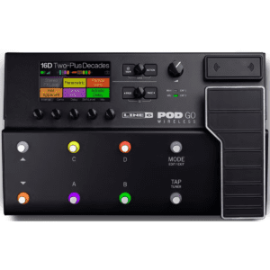 Line 6 Pod Go Wireless Multi FX Processor Pedal , close-up of the pedal with various knobs