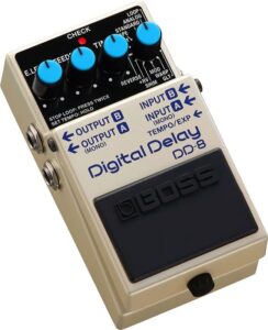 Boss DD8 Digital Delay Pedal in cream showing front knobs