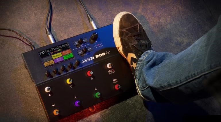 Line 6 Pod Go Multi FX Processor Pedal in use with foot on the pedal