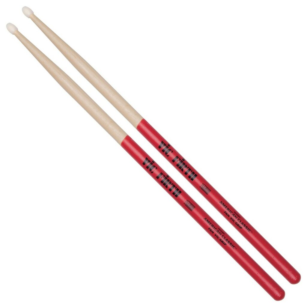 Vic Firth American Classic 7A NVG Drumstick, Nylon Tip with Vic Grip in red