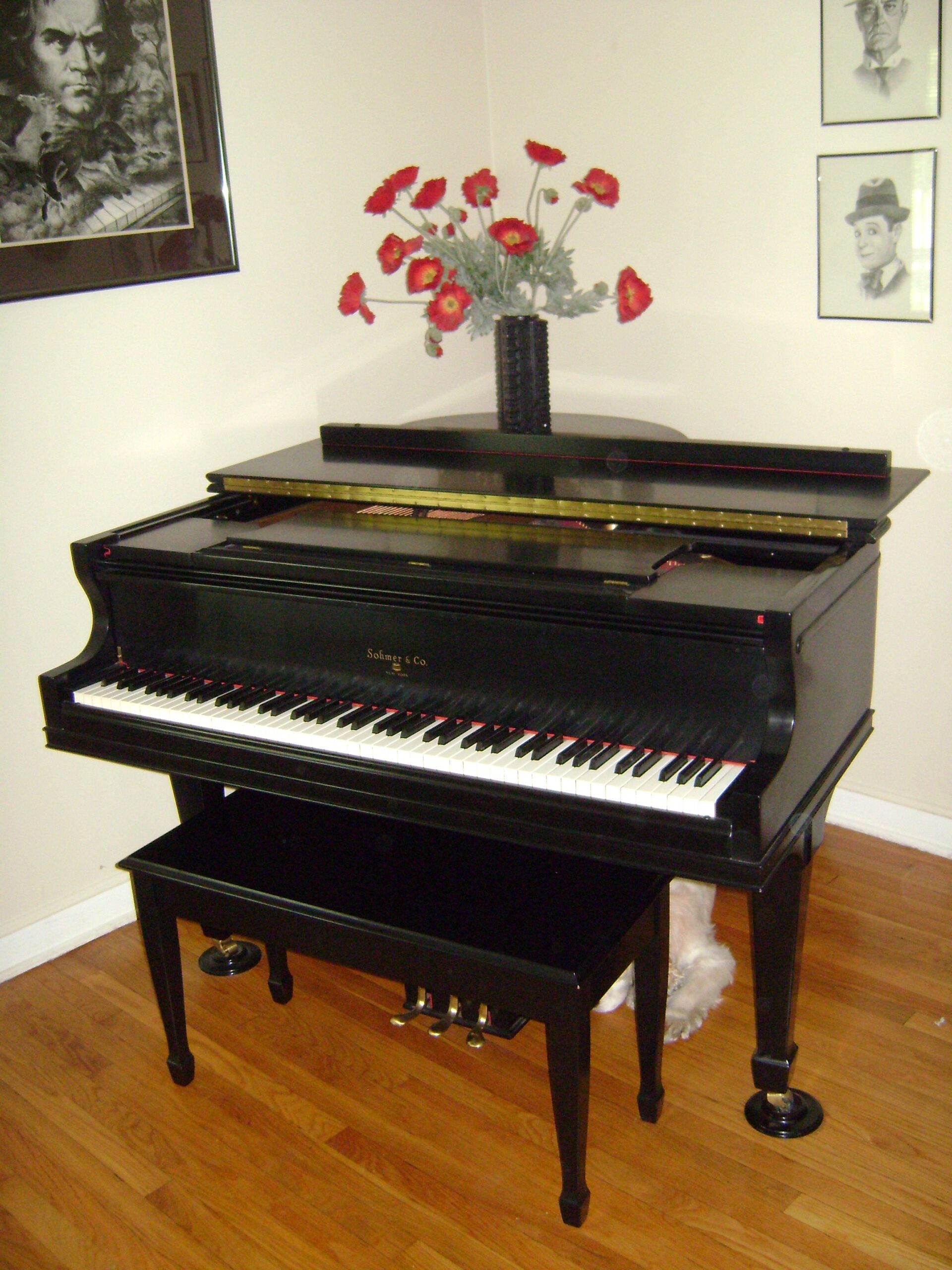 Acoustic Piano in corner of room 